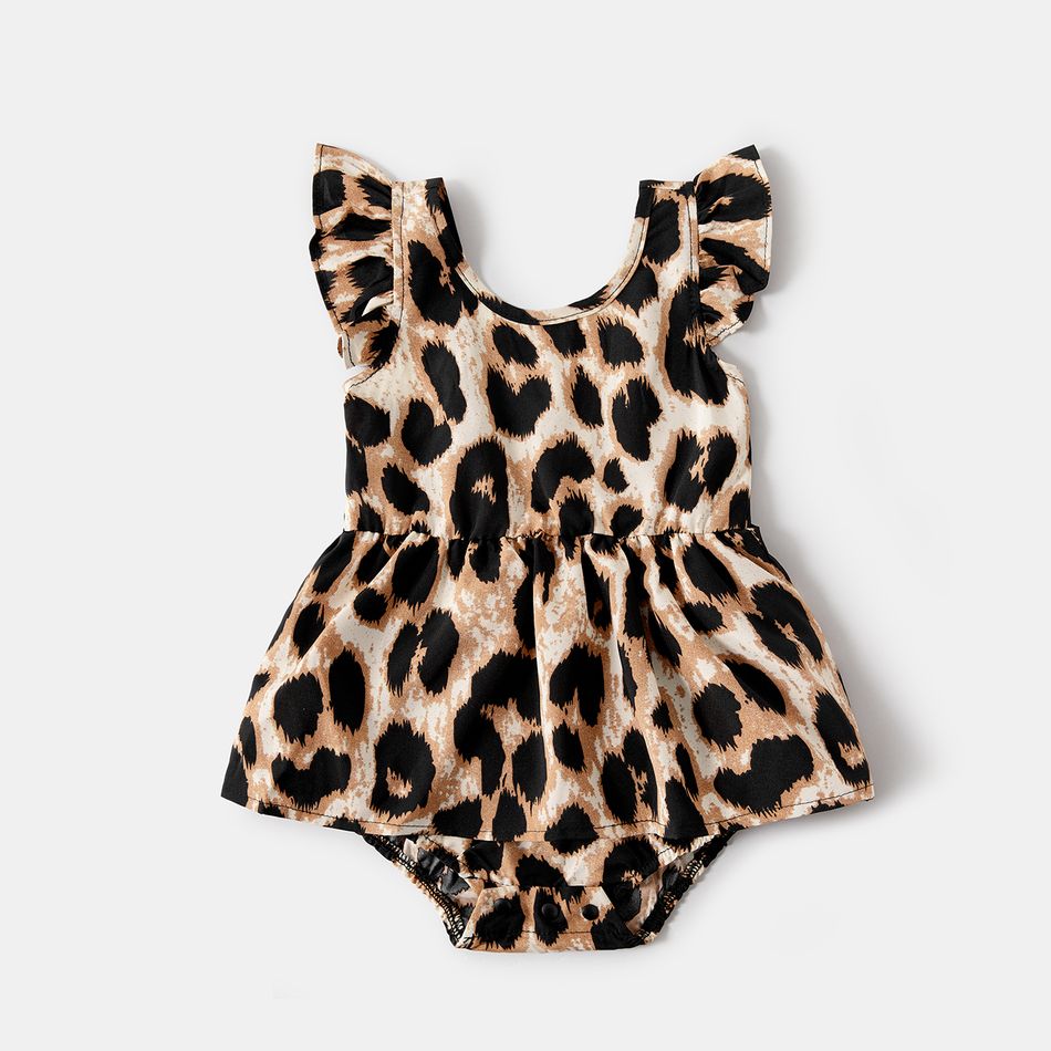 Mommy and Me Leopard Print Halter Neck Belted Romper Coffee big image 10