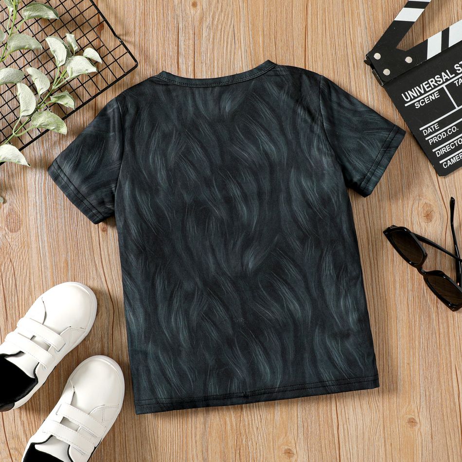 Kid Boy Animal Lion Print Short-sleeve Black Tee / Ripped Denim Shorts Black big image 6