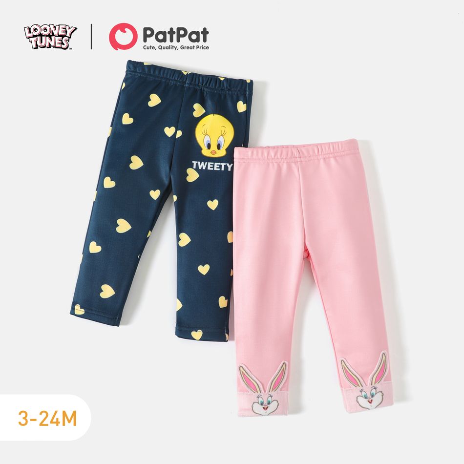 Looney Tunes Baby Girl Cartoon Graphic Fleece Lined Sweatpants Light Pink big image 2