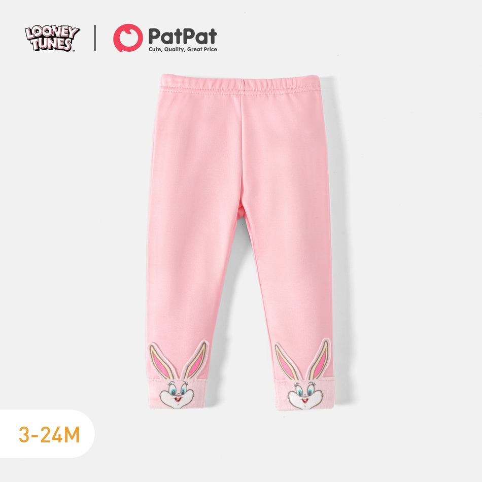Looney Tunes Baby Girl Cartoon Graphic Fleece Lined Sweatpants Light Pink big image 1