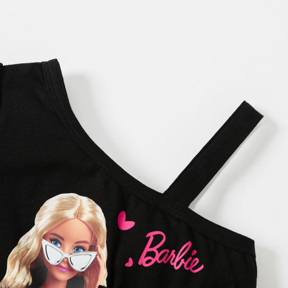 Barbie Toddler Girl Bowknot Design Cotton One Shoulder Mesh Splice Dress Black big image 3