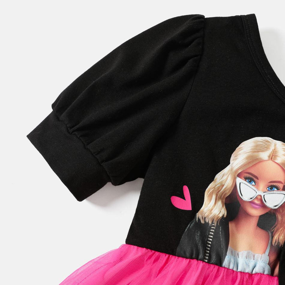 Barbie Toddler Girl Bowknot Design Cotton One Shoulder Mesh Splice Dress Black big image 5