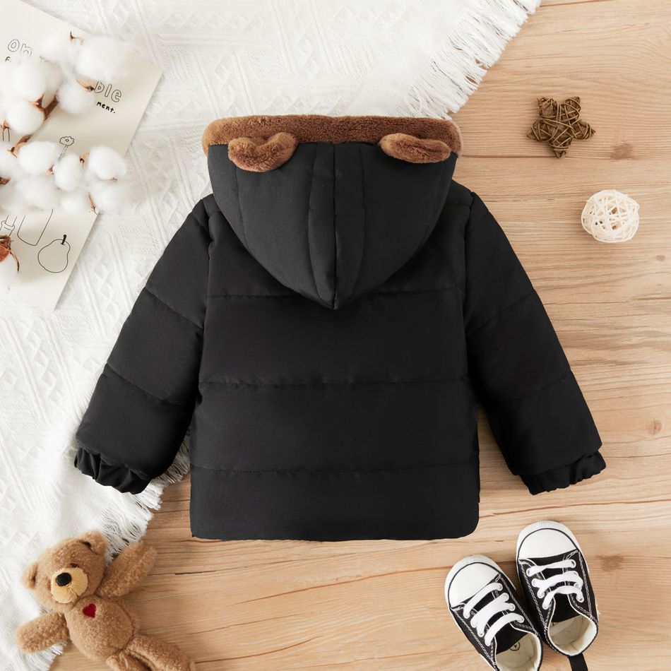 Baby Boy/Girl 3D Ears Hooded Thermal Fleece Lined Winter Coat Black big image 2