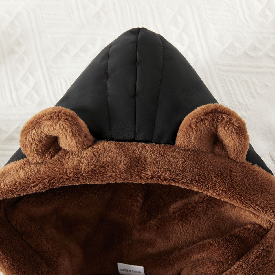 Baby Boy/Girl 3D Ears Hooded Thermal Fleece Lined Winter Coat Black big image 3