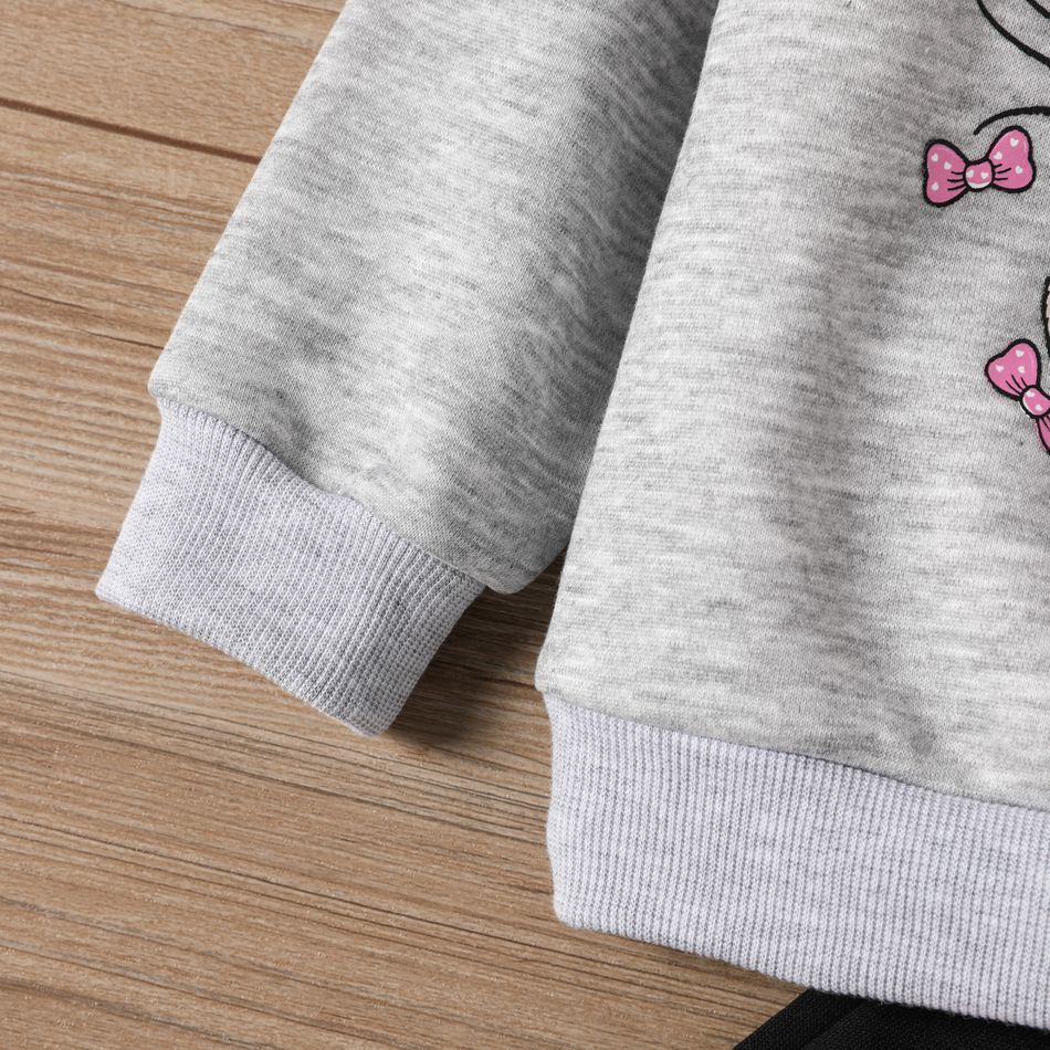 2pcs Toddler Girl Playful Cat Kitty Print Sweatshirt and Bows Print Pants Set Grey big image 4