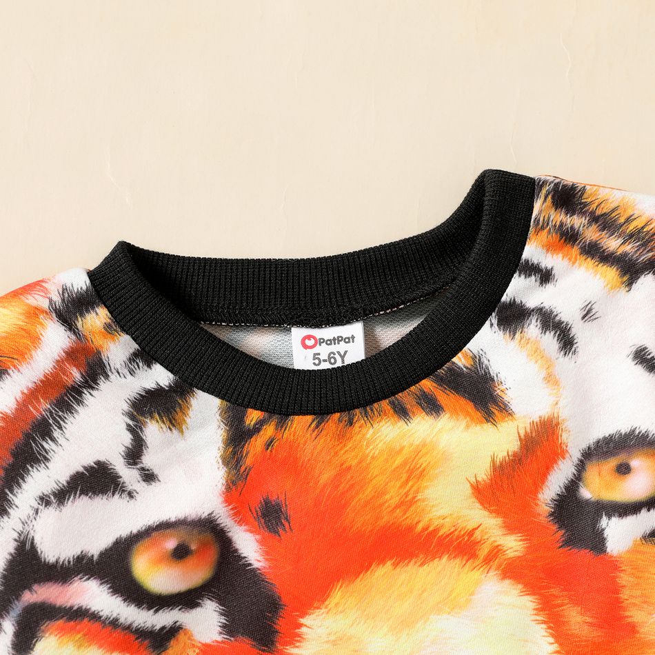 2pcs Kid Boy Animal Tiger Print Sweatshirt and Elasticized Pants Set Black big image 2