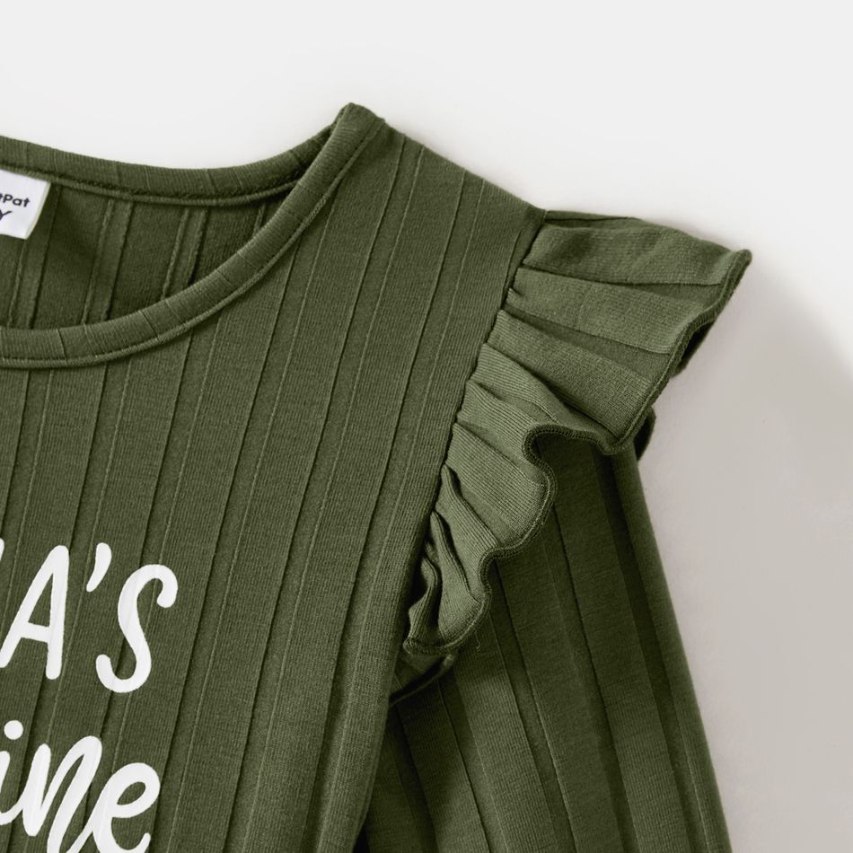 Family Matching Long-sleeve Heart & Letter Print Rib Knit Dresses and Colorblock Sweatshirts Sets Army green big image 11