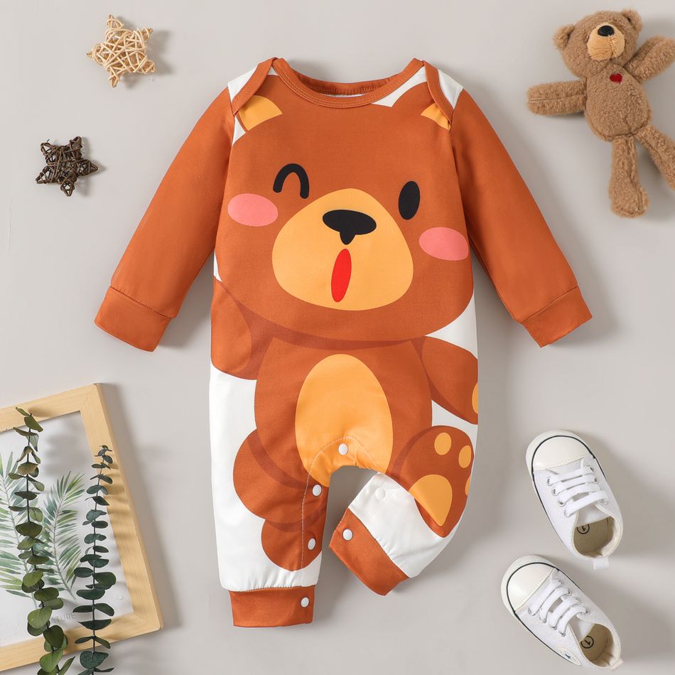 Baby Boy/Girl Animal Print Long-sleeve Jumpsuit Brown big image 2