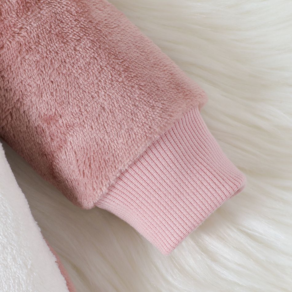 Baby Girl 3D Bear Ears Hooded Long-sleeve Thermal Fleece Jumpsuit Pink big image 4