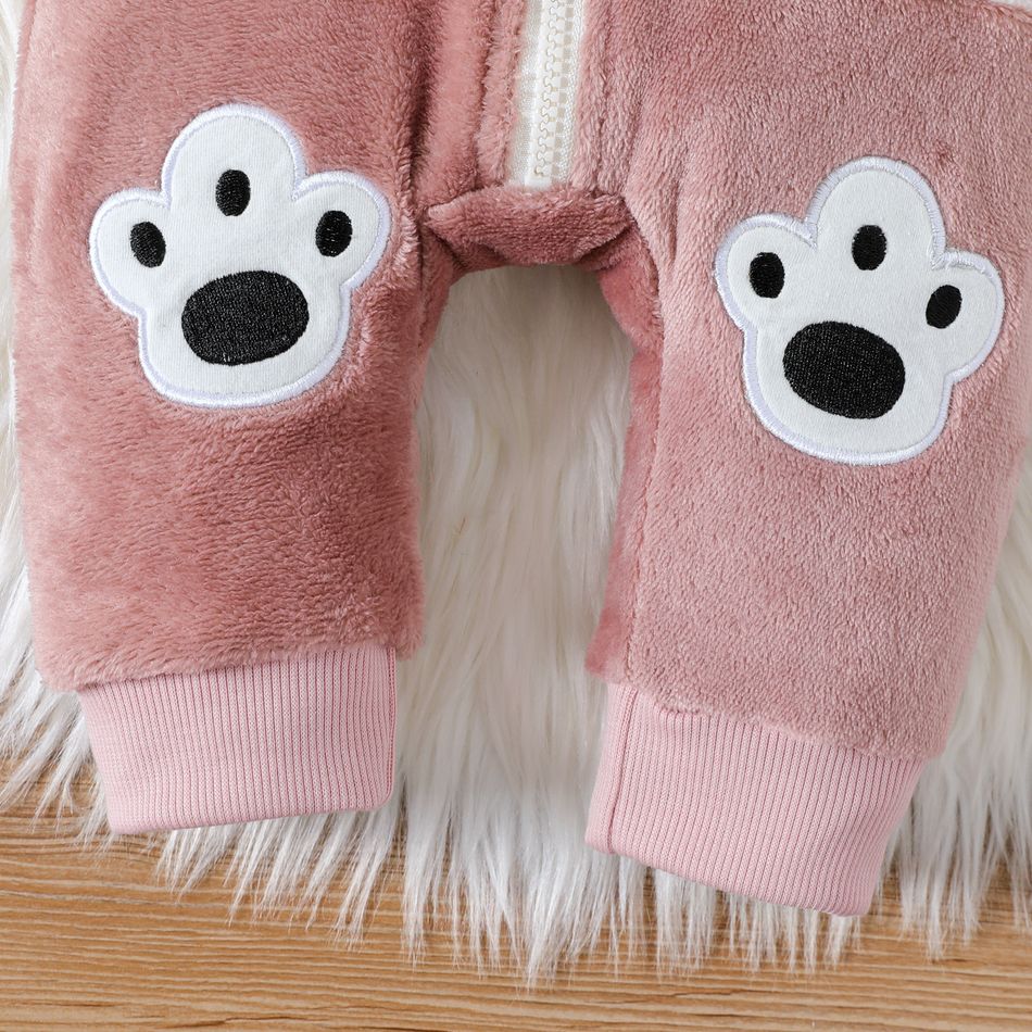 Baby Girl 3D Bear Ears Hooded Long-sleeve Thermal Fleece Jumpsuit Pink big image 3