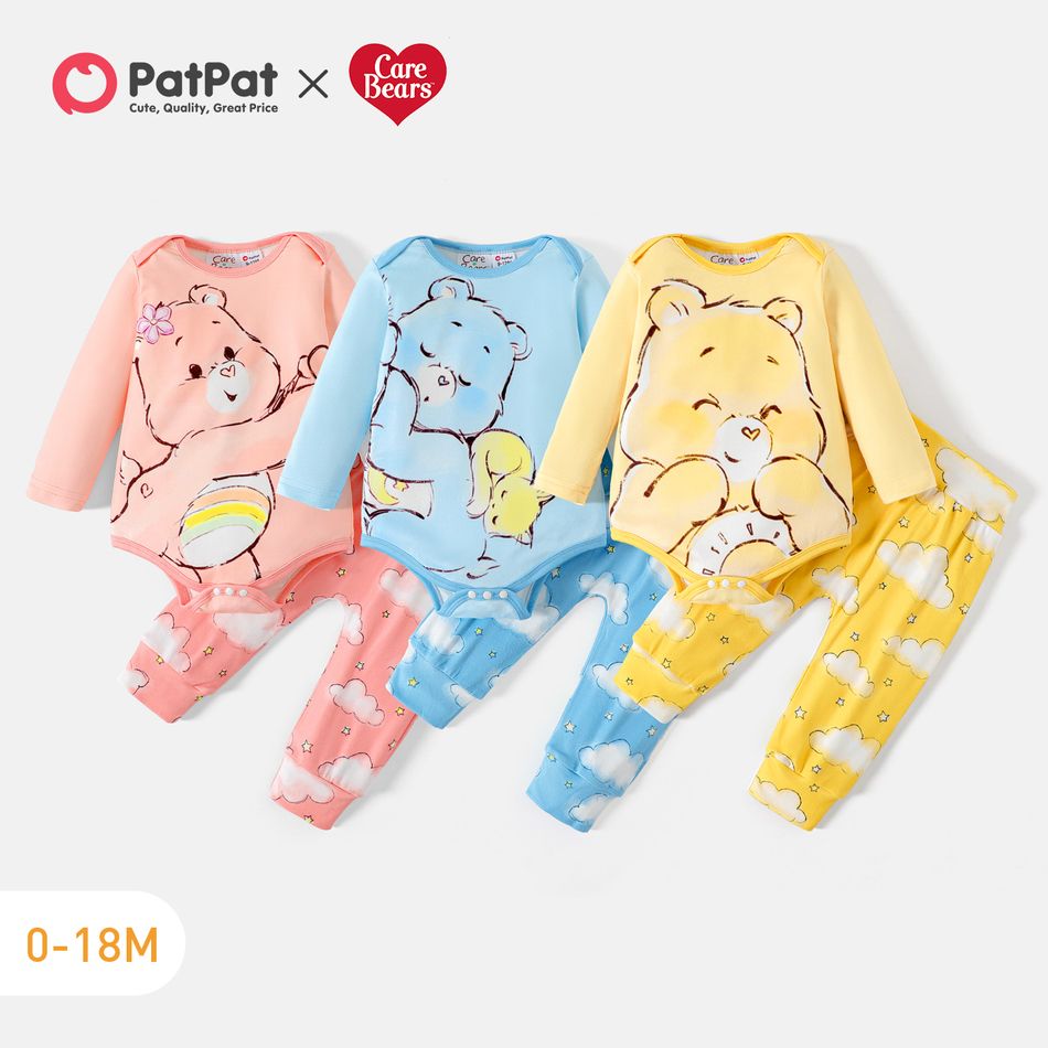 Care Bears 2pcs Baby Boy/Girl Cartoon Bear Print Long-sleeve Romper and Pants Set Pink big image 2