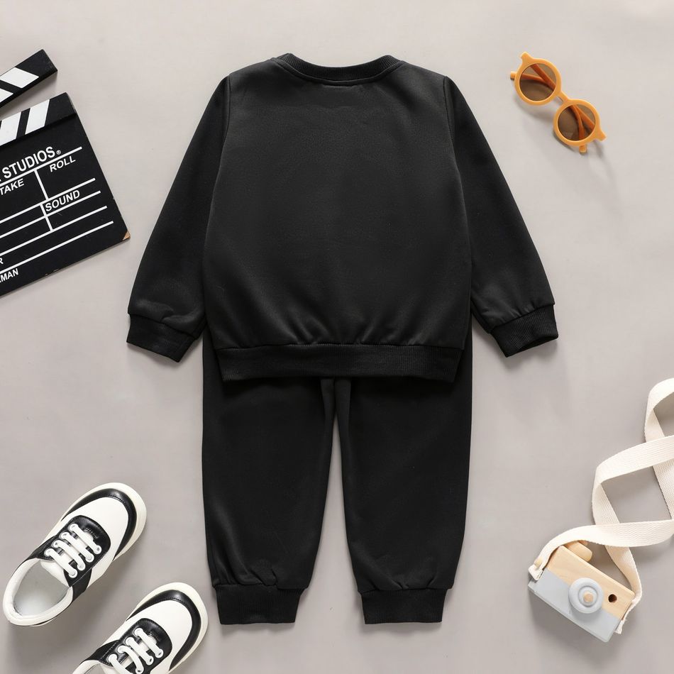 2pcs Toddler Boy Playful Bear Print Zipper Design Sweatshirt and Pants Set Black big image 2