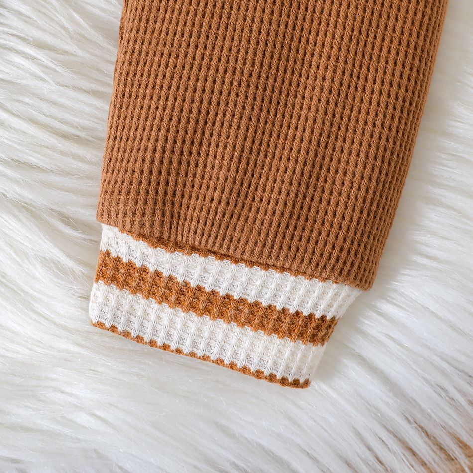 Baby Boy/Girl Striped Waffle Textured Long-sleeve Set Brown