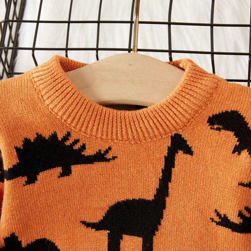 Baby Boy Allover Dinosaur Graphic Knitted Pullover Sweater Orange big image 3