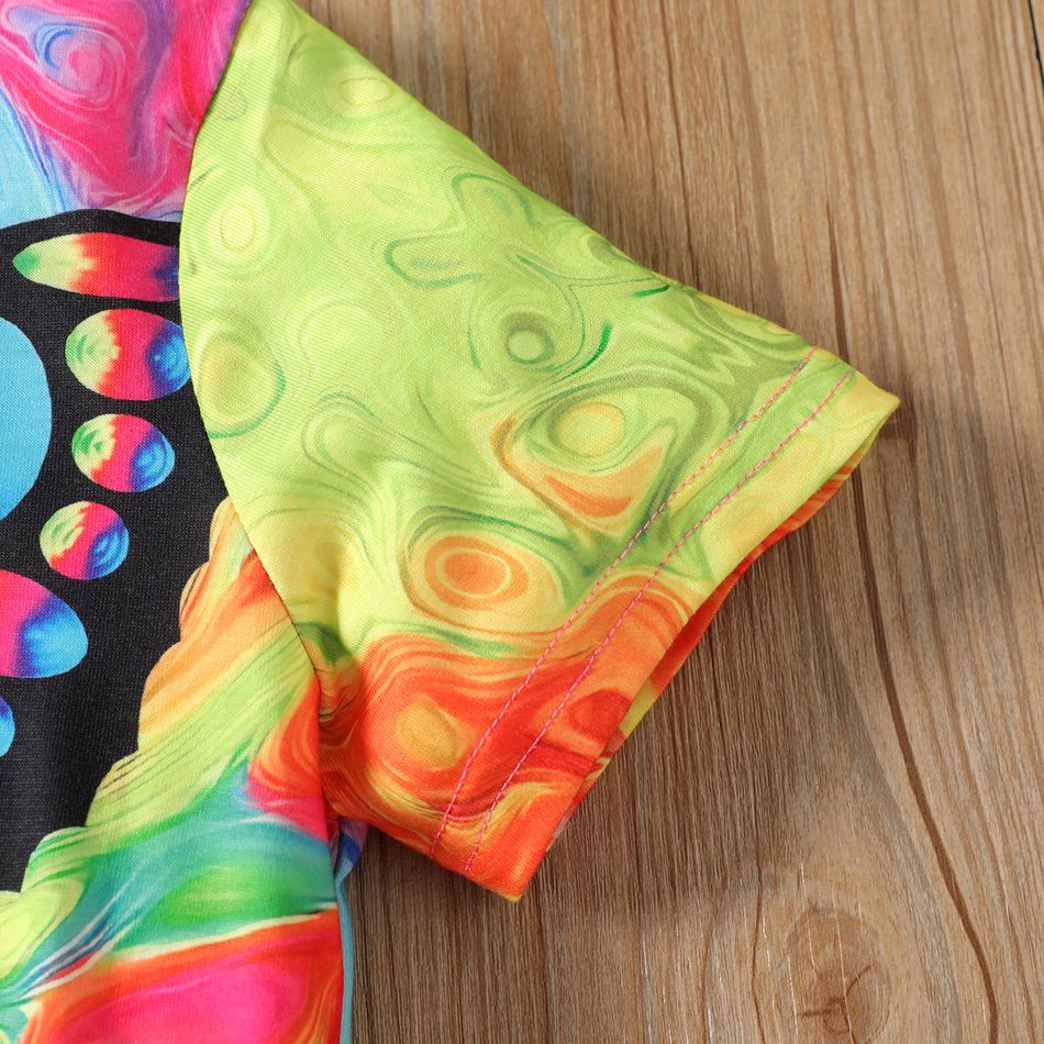 2pcs Kid Girl Butterfly Print Tie Knot Short-sleeve Tee and Letter Print Leggings Set Multi-color big image 4