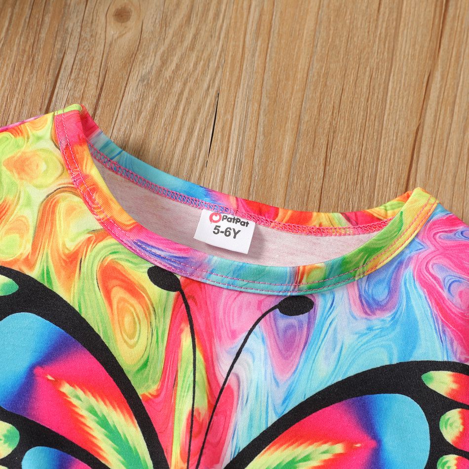 2pcs Kid Girl Butterfly Print Tie Knot Short-sleeve Tee and Letter Print Leggings Set Multi-color big image 2