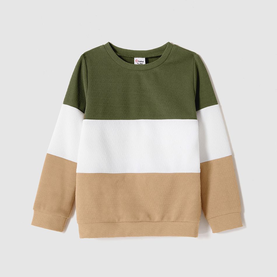 Family Matching Long-sleeve Heart & Letter Print Rib Knit Dresses and Colorblock Sweatshirts Sets Army green big image 7