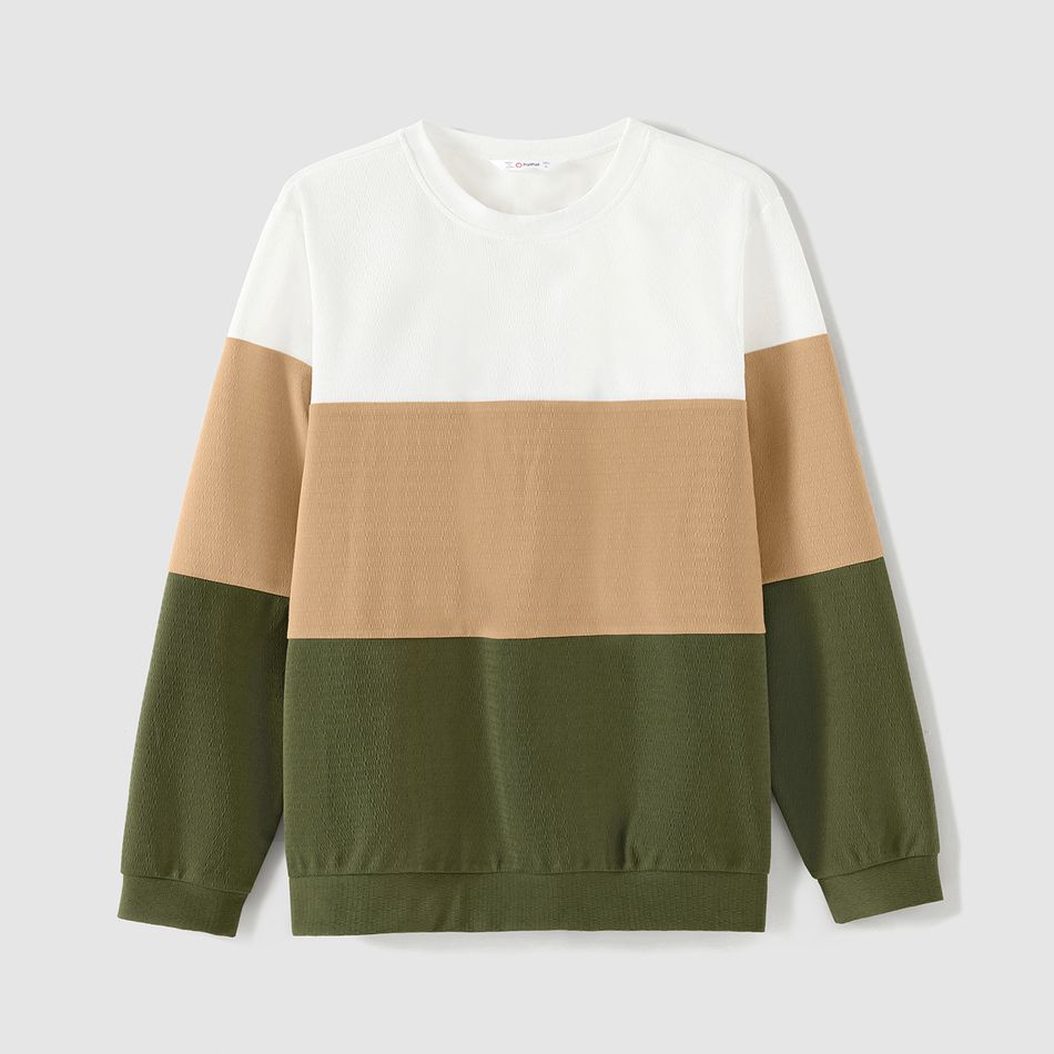 Family Matching Long-sleeve Heart & Letter Print Rib Knit Dresses and Colorblock Sweatshirts Sets Army green big image 5