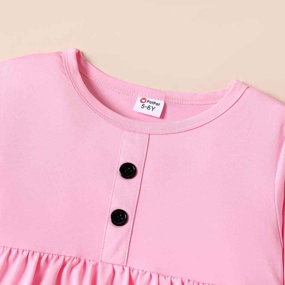 2pcs Kid Girl Button Design Ruffle Layered Tee and Floral Print Leggings Set Pink big image 3