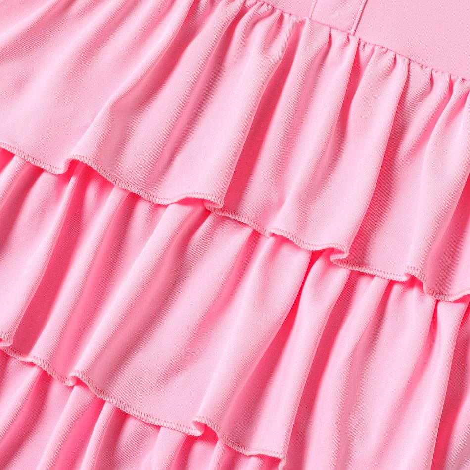 2pcs Kid Girl Button Design Ruffle Layered Tee and Floral Print Leggings Set Pink big image 4