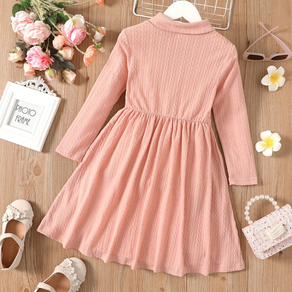 Kid Girl Turtleneck Solid Color Textured Long-sleeve Dress Pink big image 3