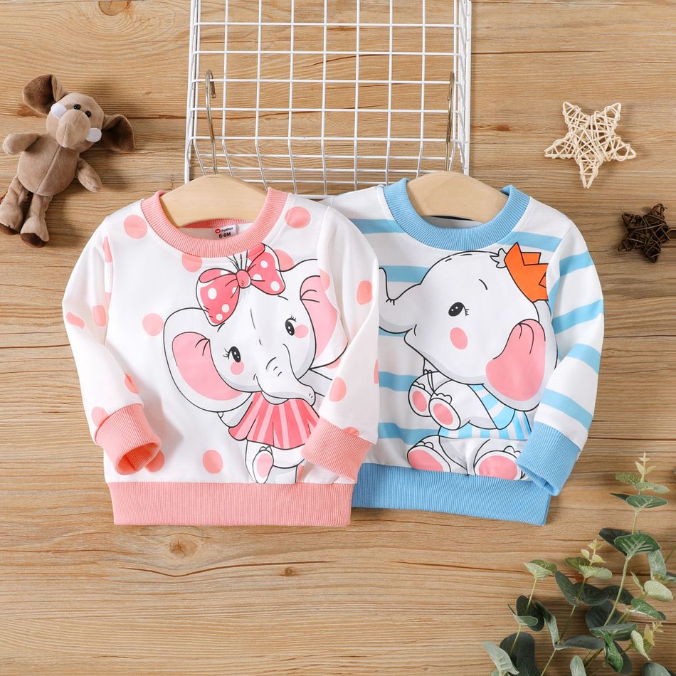 Baby Boy/Girl Elephant Print Polka Dot/Striped Long-sleeve Sweatshirt Pink big image 2