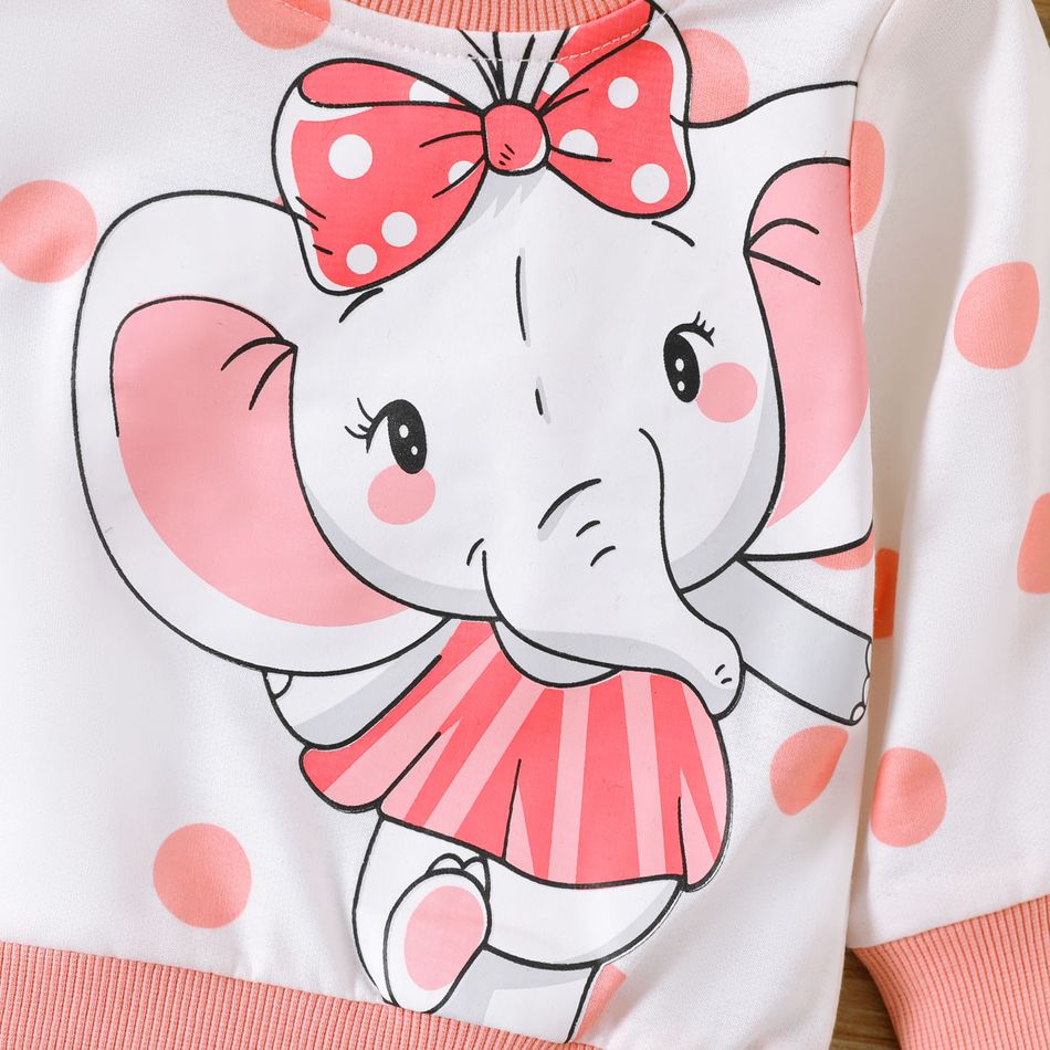 Baby Boy/Girl Elephant Print Polka Dot/Striped Long-sleeve Sweatshirt Pink