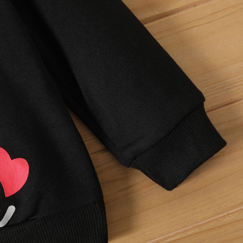 Baby Boy/Girl Heart & Letter Print Long-sleeve Sweatshirt Black big image 5