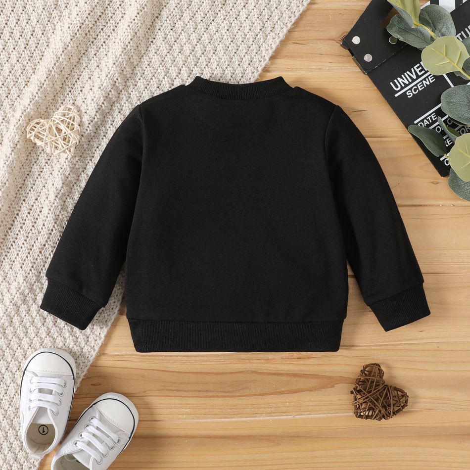 Baby Boy/Girl Heart & Letter Print Long-sleeve Sweatshirt Black big image 2