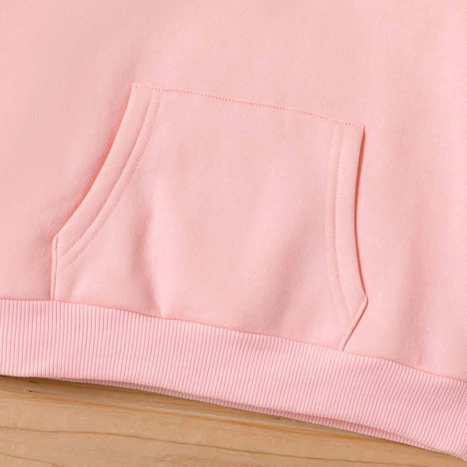 Kid Girl Sweet Letter Embroidered Fleece Lined Pink Hoodie Sweatshirt Pink big image 3