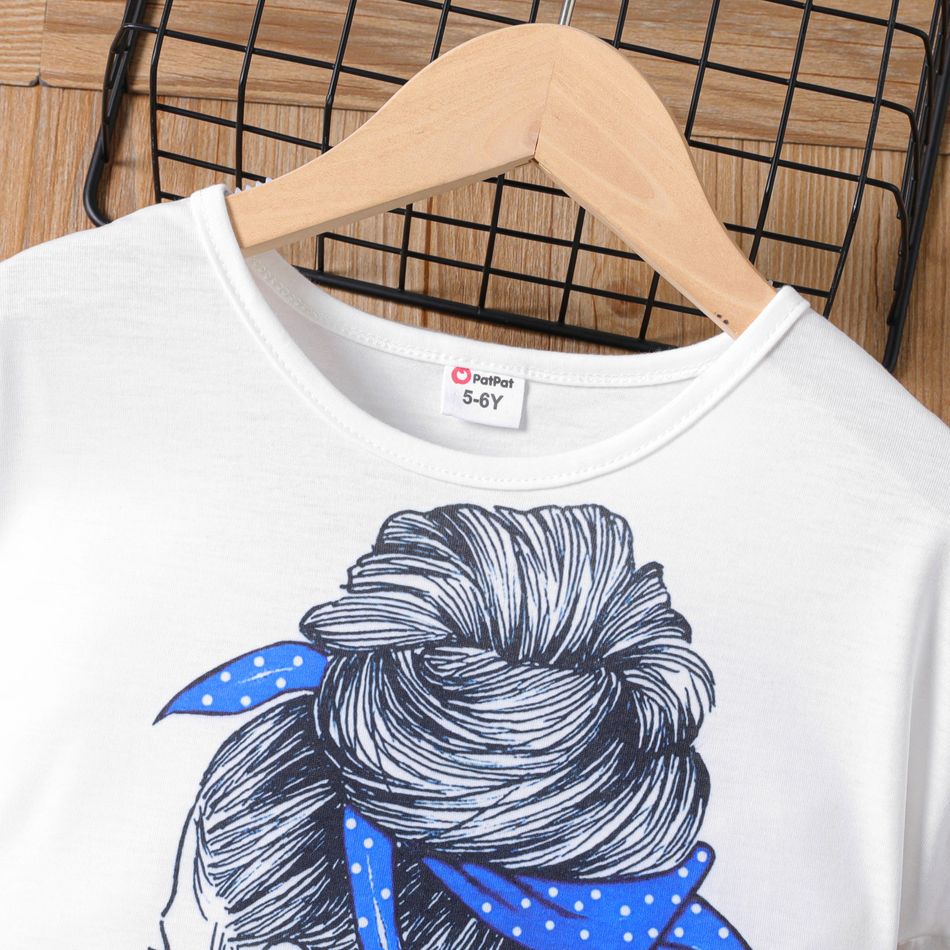 2pcs Kid Girl Figure Print Short-sleeve Tee and Polka dots Layered Skirt Set White big image 4