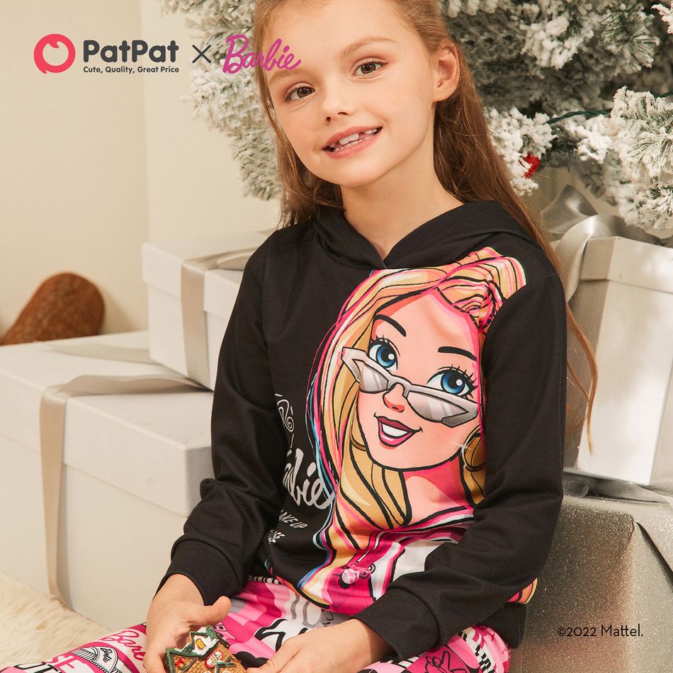 Barbie 2pcs Kid Girl Letter Characters Print Hoodie Sweatshirt and Leggings Set Colorful big image 6