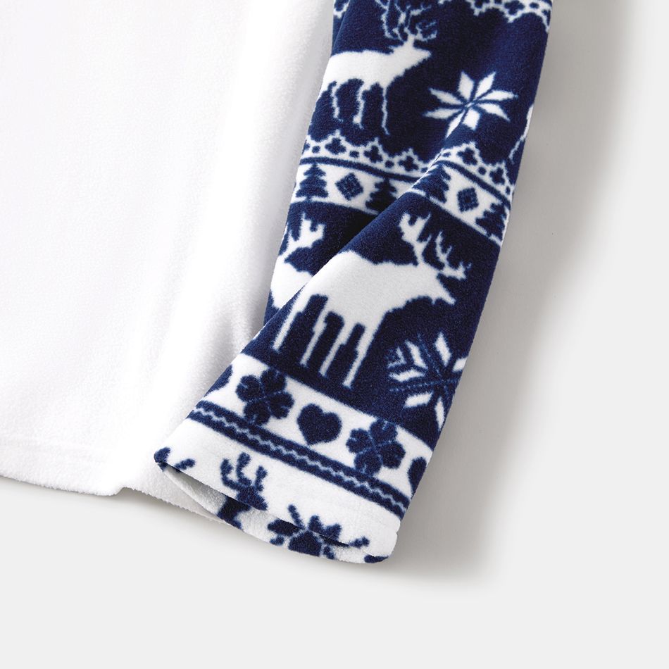 Christmas Family Matching Deer & Letter Graphic Allover Print Raglan-sleeve Thickened Polar Fleece Pajamas Sets (Flame Resistant) DeepSapphireBlue big image 7