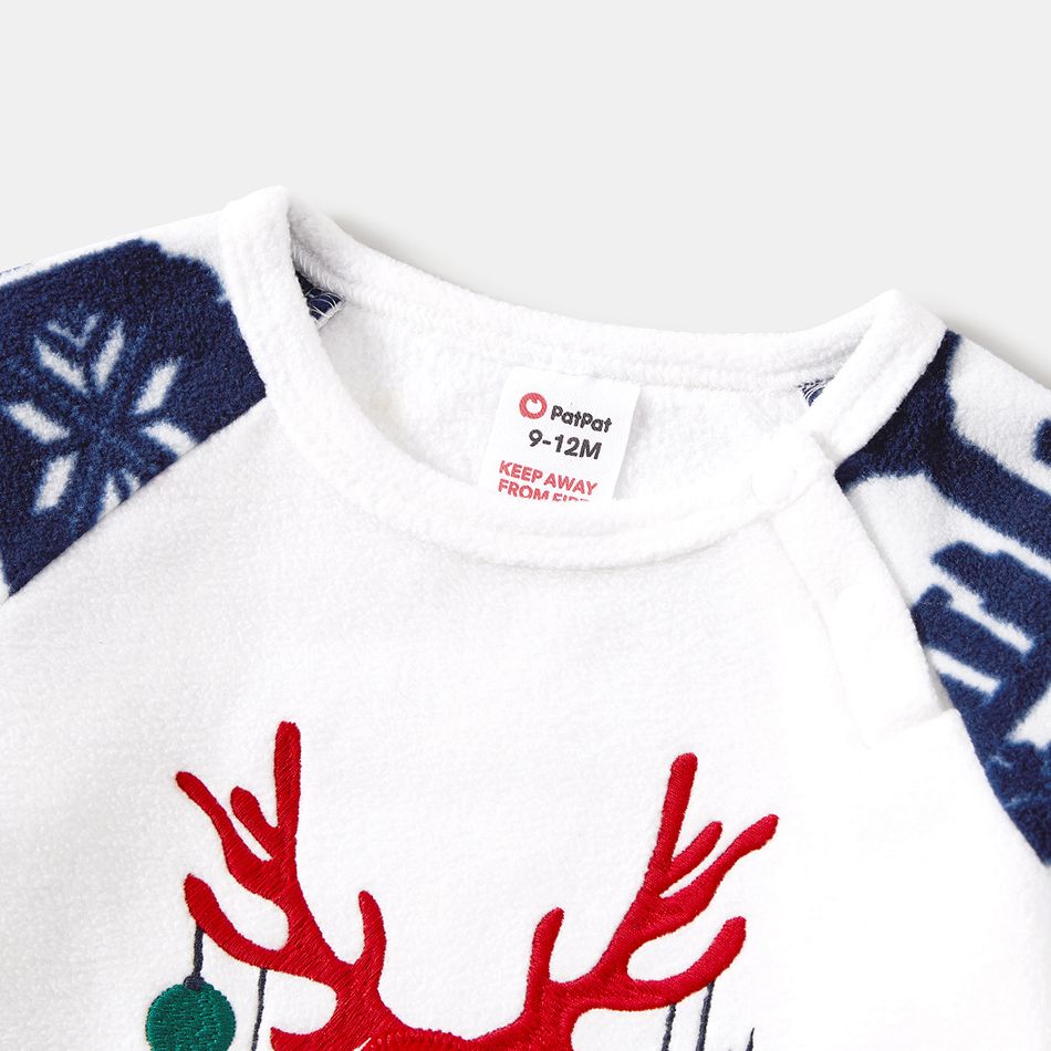 Christmas Family Matching Deer & Letter Graphic Allover Print Raglan-sleeve Thickened Polar Fleece Pajamas Sets (Flame Resistant) DeepSapphireBlue big image 11