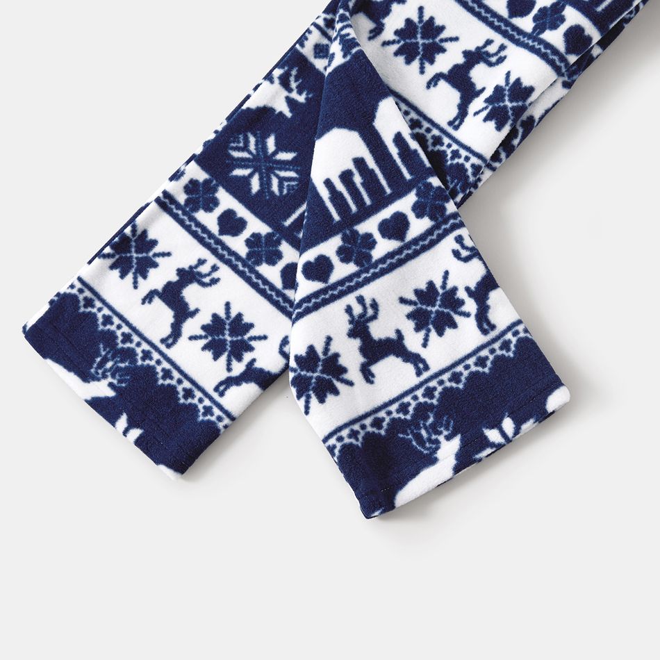 Christmas Family Matching Deer & Letter Graphic Allover Print Raglan-sleeve Thickened Polar Fleece Pajamas Sets (Flame Resistant) DeepSapphireBlue big image 13