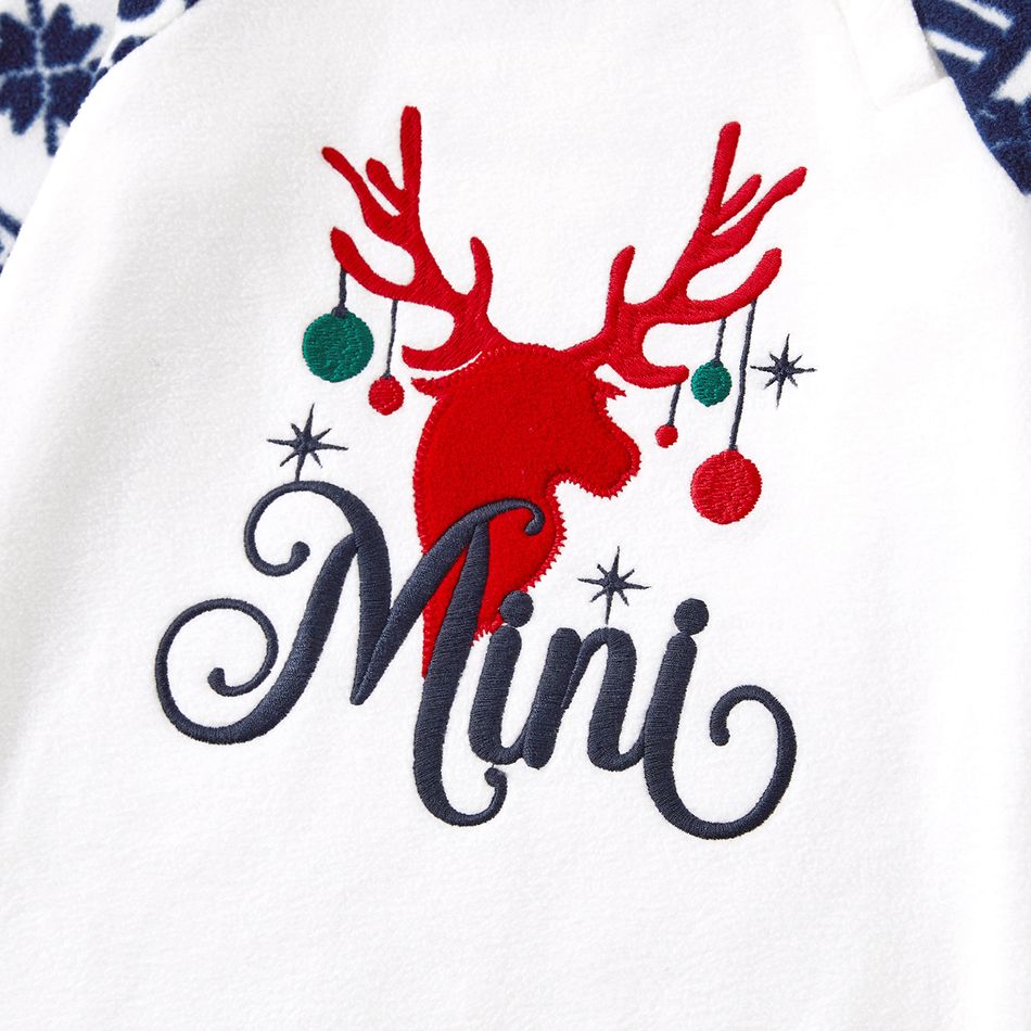 Christmas Family Matching Deer & Letter Graphic Allover Print Raglan-sleeve Thickened Polar Fleece Pajamas Sets (Flame Resistant) DeepSapphireBlue big image 9