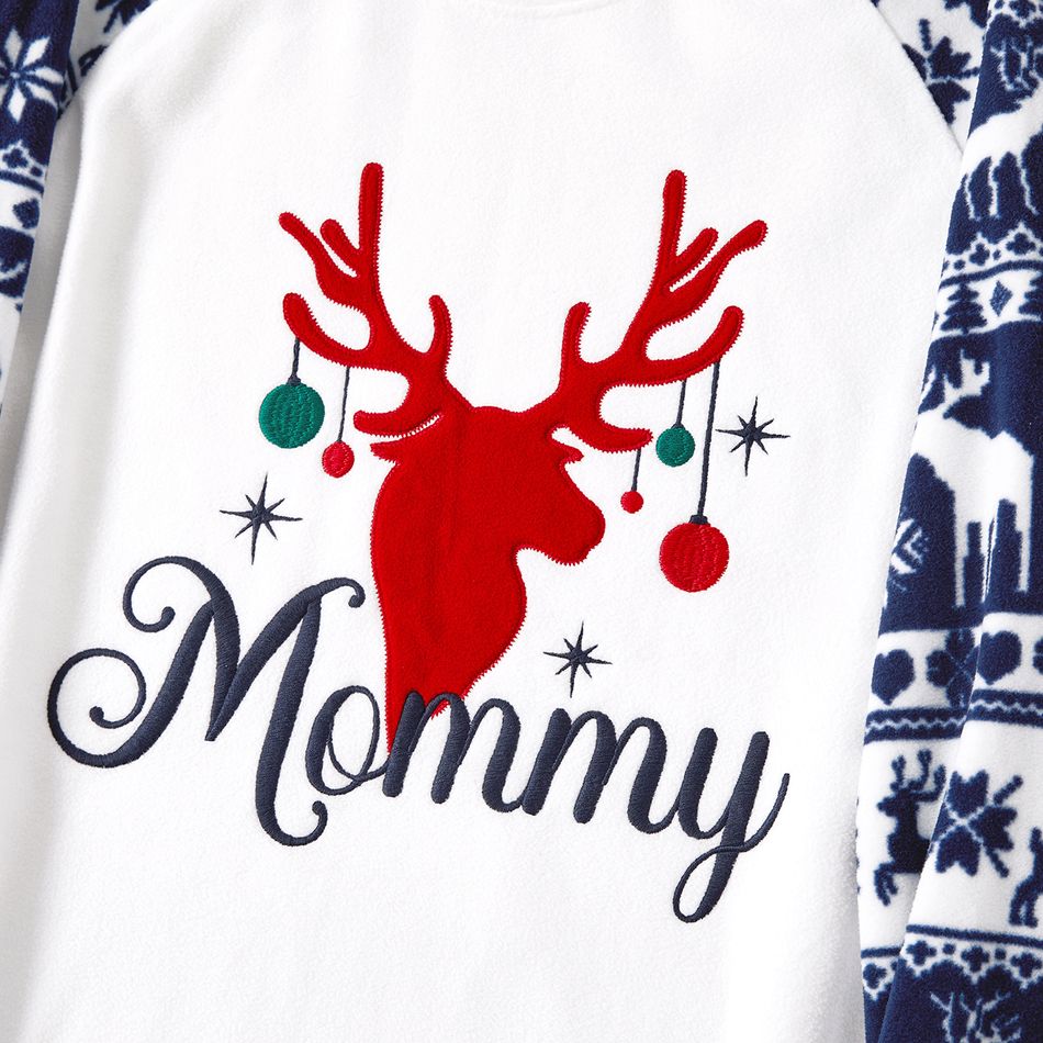 Christmas Family Matching Deer & Letter Graphic Allover Print Raglan-sleeve Thickened Polar Fleece Pajamas Sets (Flame Resistant) DeepSapphireBlue big image 6