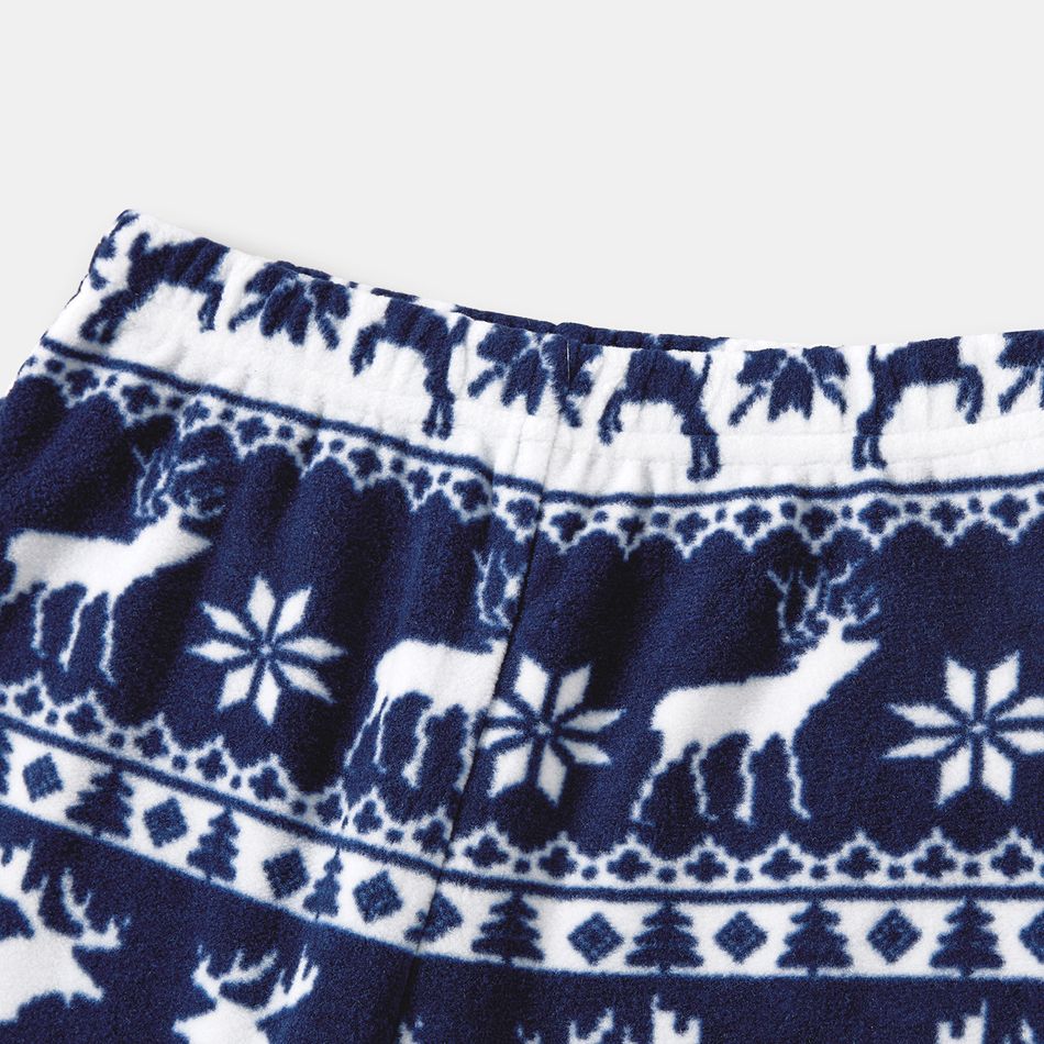Christmas Family Matching Deer & Letter Graphic Allover Print Raglan-sleeve Thickened Polar Fleece Pajamas Sets (Flame Resistant) DeepSapphireBlue big image 4