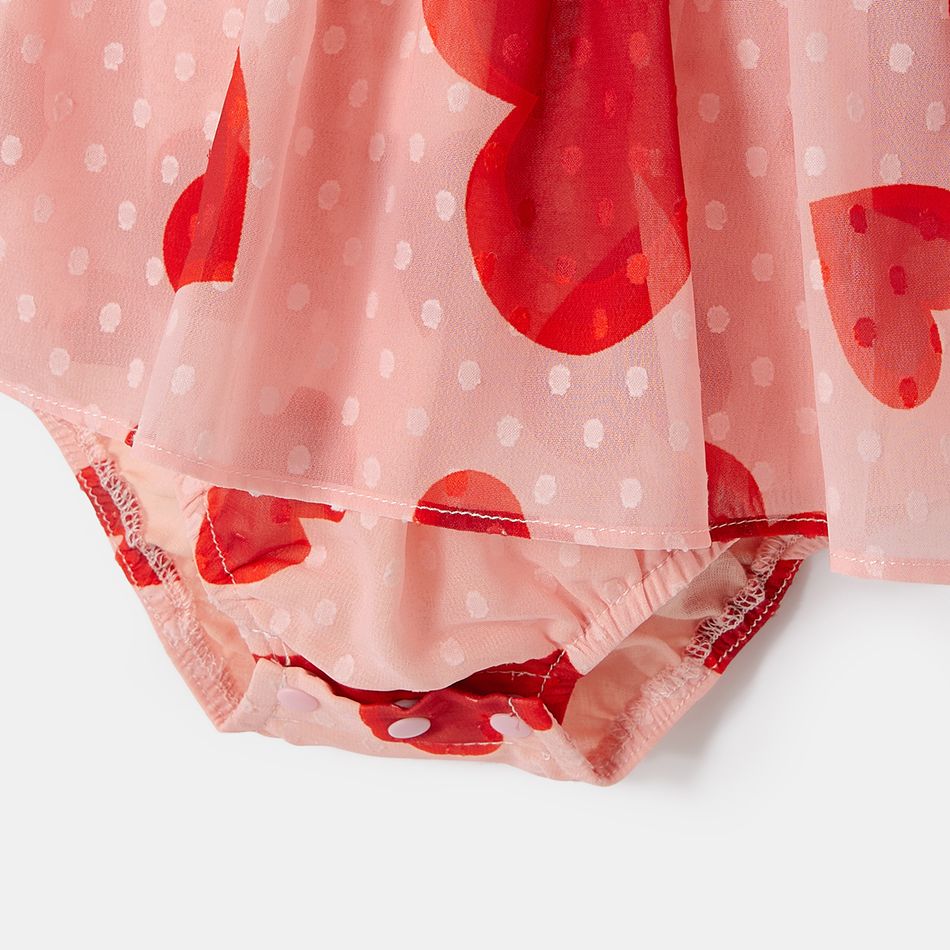 Valentine's Day Mommy and Me Allover Heart & Dots Print Long-sleeve Belted Chiffon Dresses Pink big image 11