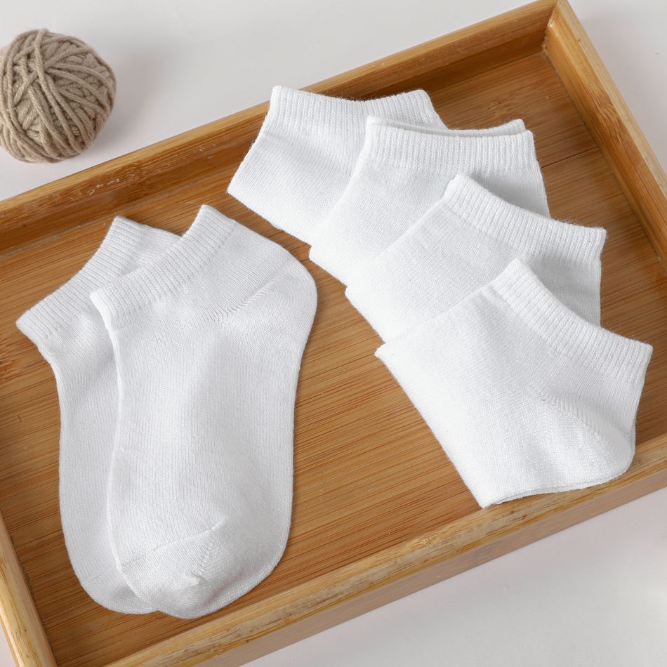 5-pairs Baby / Toddler / Kid Solid Socks White big image 2