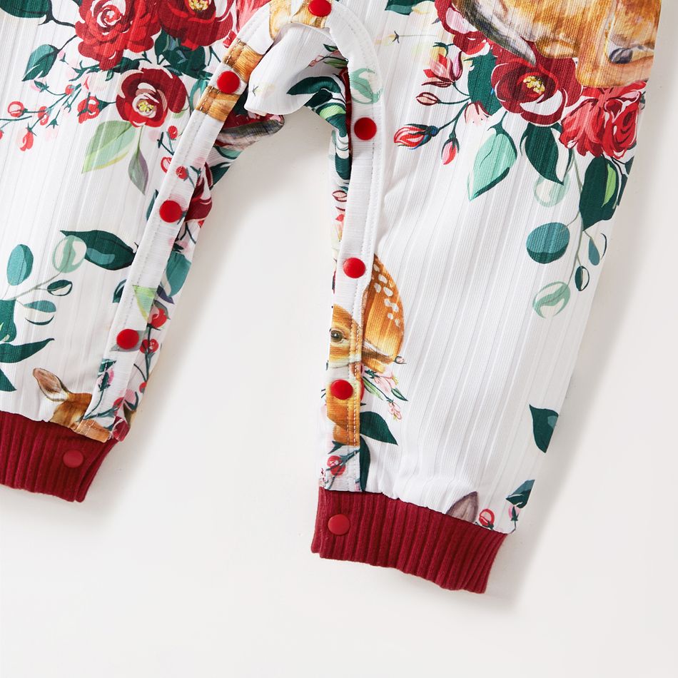 Family Matching Allover Floral Print Rib Knit Long-sleeve Dresses and Colorblock Polo Shirts Sets MAROON big image 19