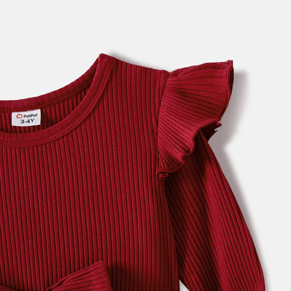 Family Matching Allover Floral Print Rib Knit Long-sleeve Dresses and Colorblock Polo Shirts Sets MAROON big image 11