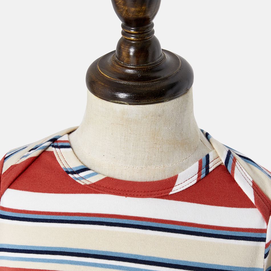 Family Matching 95% Cotton Striped Polo Shirts and Allover Floral Print Long-sleeve Belted Midi Dresses Sets rediance big image 20