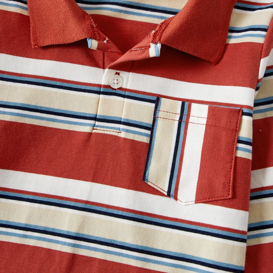 Family Matching 95% Cotton Striped Polo Shirts and Allover Floral Print Long-sleeve Belted Midi Dresses Sets rediance big image 9