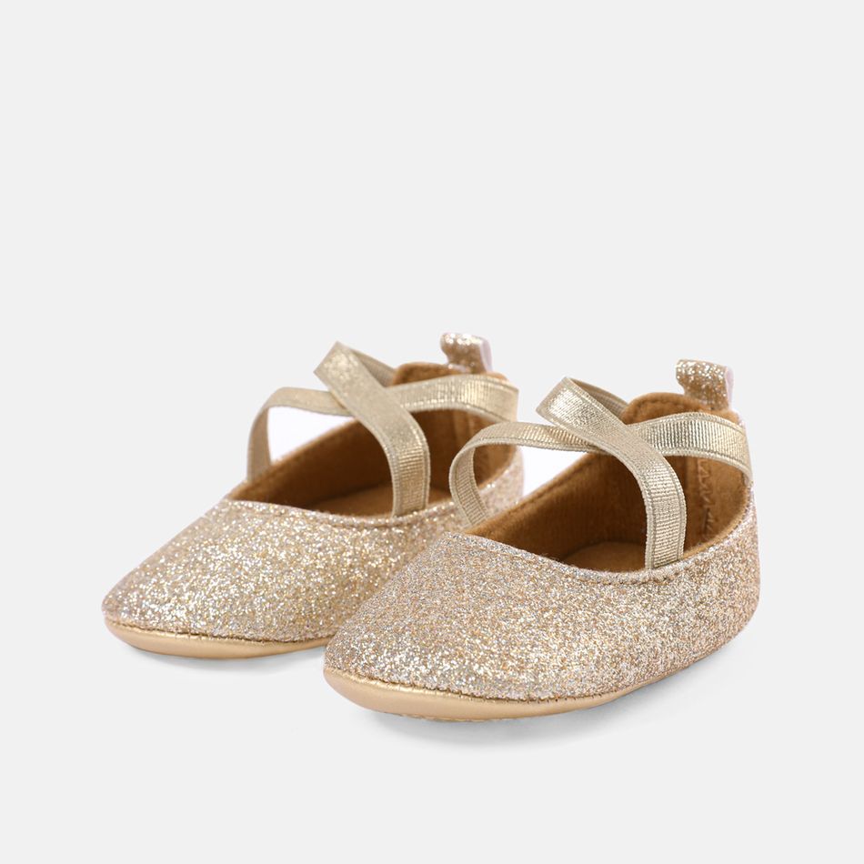 Baby / Toddler Allover Glitter Decor Crisscross Elastic Strap Prewalker Shoes Gold big image 1