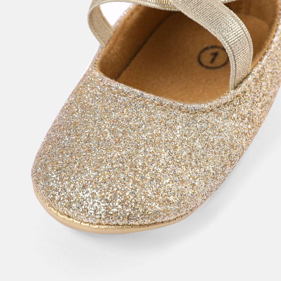 Baby / Toddler Allover Glitter Decor Crisscross Elastic Strap Prewalker Shoes Gold big image 5