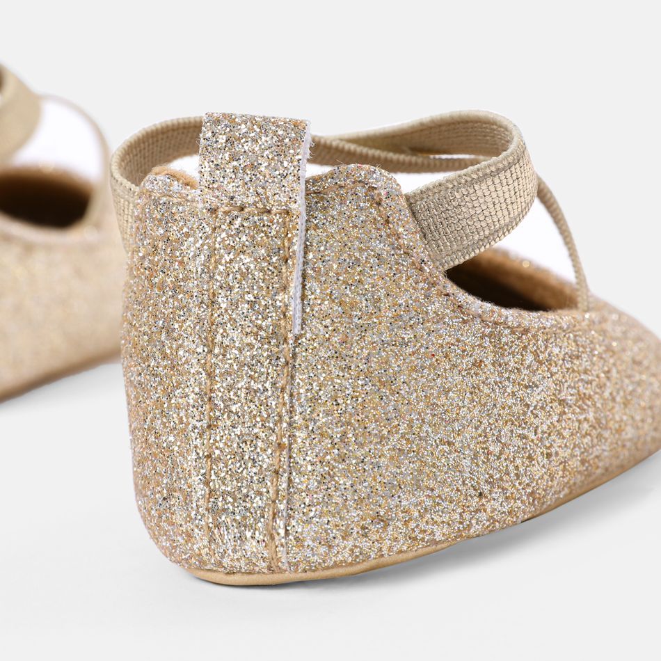 Baby / Toddler Allover Glitter Decor Crisscross Elastic Strap Prewalker Shoes Gold big image 4
