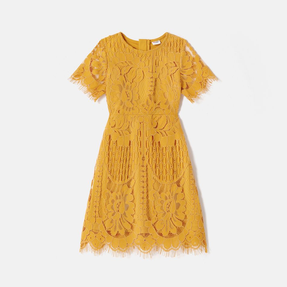 Mommy and Me Yellow Lace Short-sleeve Dresses Yellow big image 6
