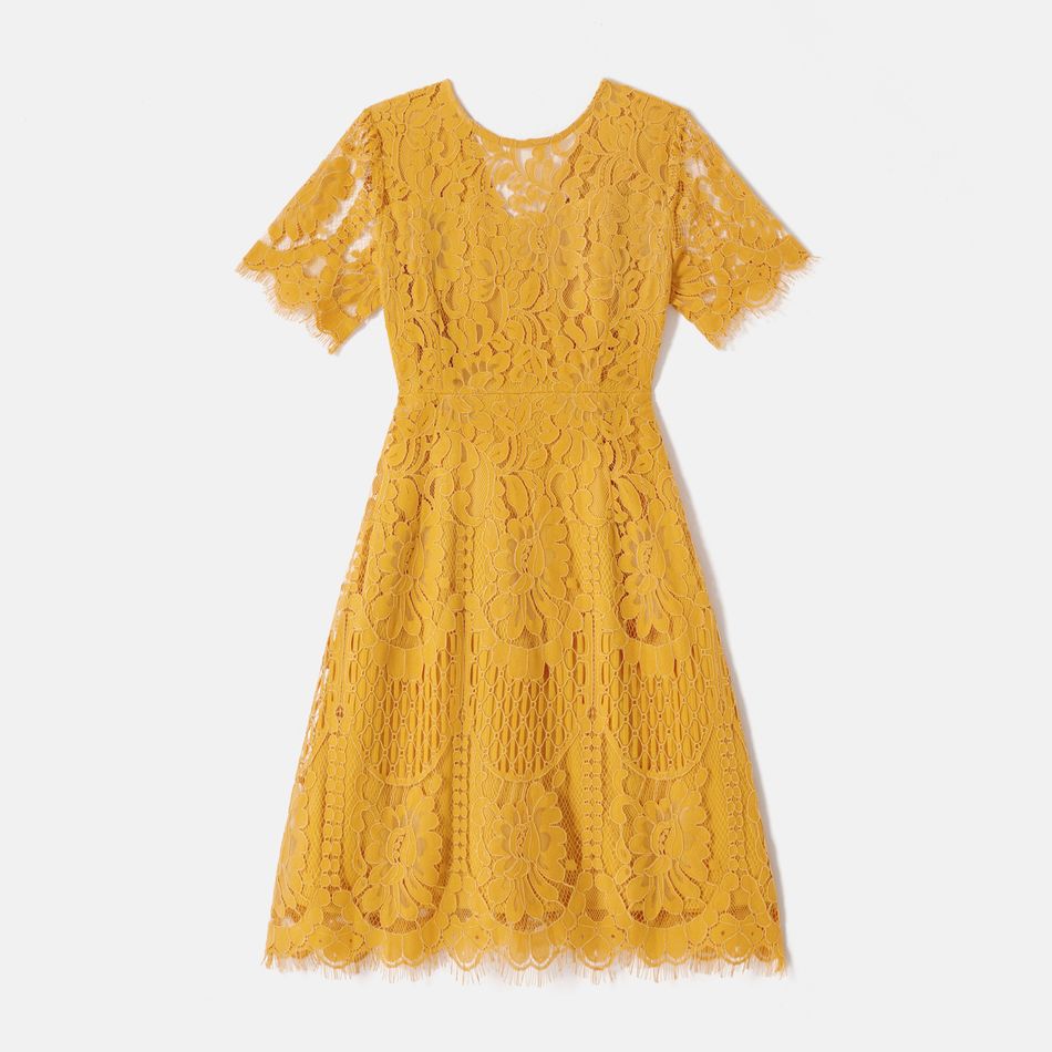 Mommy and Me Yellow Lace Short-sleeve Dresses Yellow big image 2