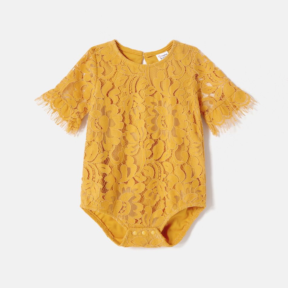 Mommy and Me Yellow Lace Short-sleeve Dresses Yellow big image 9